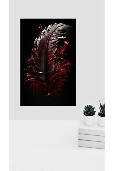 Tunax BORDO KIRMIZI KUŞ TÜYÜ KANVAS TABLO EV DUVAR SALON DEKARASYON SÜSÜ ÖLÇÜ...