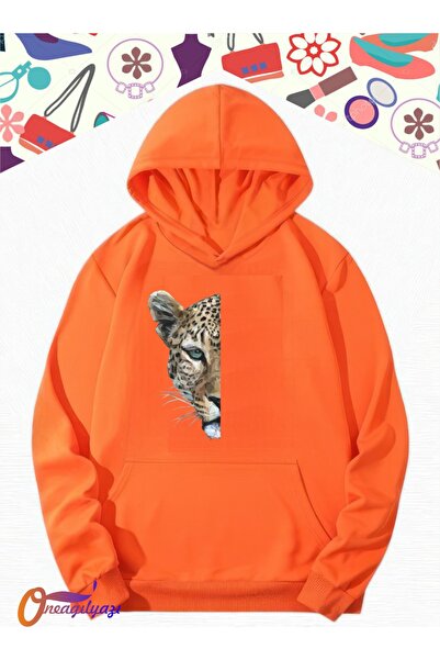 oneagılyazı Hanorac oversize cu glugă - Design Half Leopard, imprimat