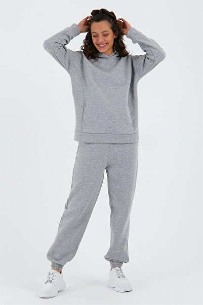 CrazyShopping Γυναικείο Σετ Φούτερ Fleece Oversize - Ελαστική μέση και πόδι, Τρεις κλωστές