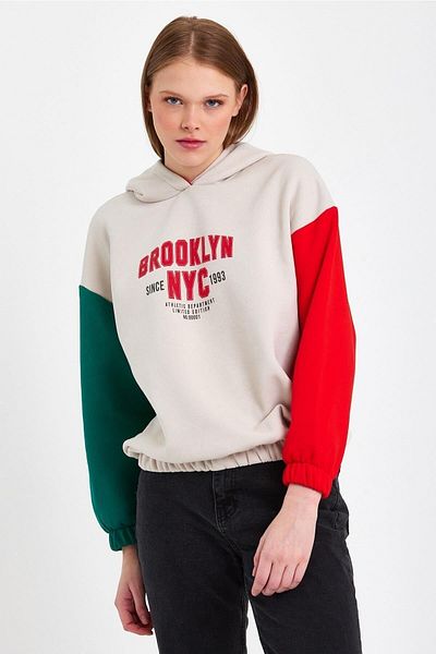 CrazyShopping Hanorac cu glugă cu broderie fleece pentru femei - Talie elastică
