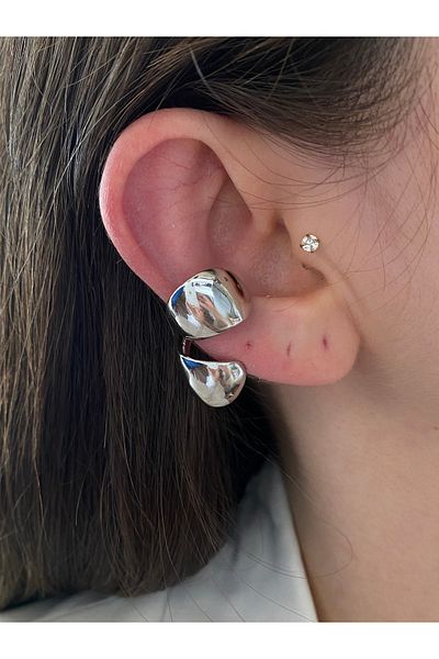 Pinery Jewels Women's Earcuff Cartilage Earrings with Overlay over Huge Hoop Brass