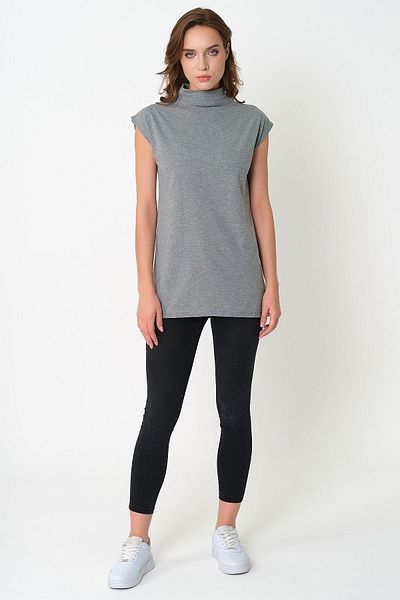 CrazyShopping Knitted Cotton Stand Collar Sleeveless Tunic