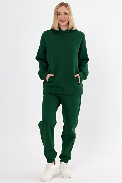 CrazyShopping Γυναικείο Σετ Φούτερ Fleece Oversize - Ελαστική μέση και πόδι, Τρεις κλωστές