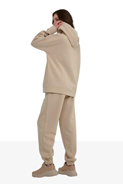 CrazyShopping Γυναικείο Σετ Φούτερ Fleece Oversize - Ελαστική μέση και πόδι, Τρεις κλωστές