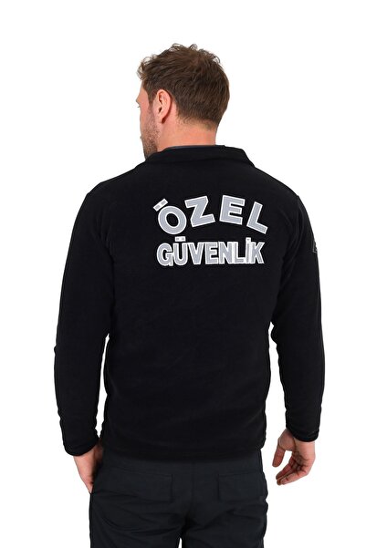 ModaCanel Güvenlik Nakışlı Siyah Polar Mont Armalı