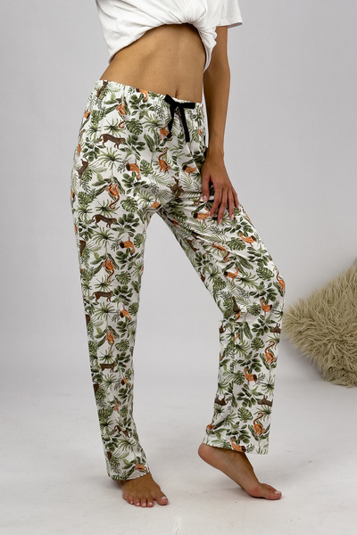 Betimoda Women's Pajama Bottoms with Ribbon and Green Leaf Rooster Pattern