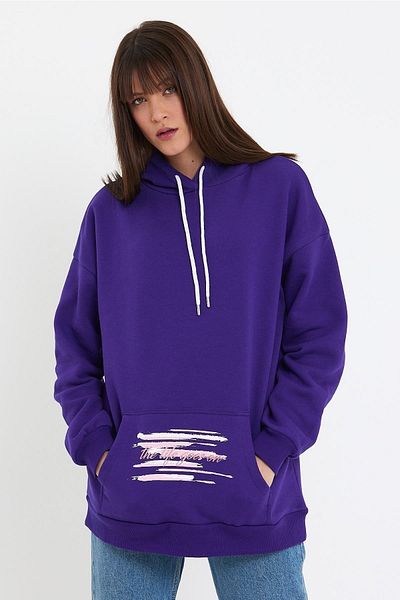 CrazyShopping Fleece Printed Oversize Women's Sweatshirt - 3 Thread Hooded