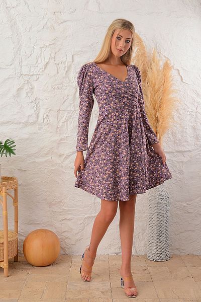 CrazyShopping Rochie de damă cu pliuri laterale cu model floral de culoare cafea