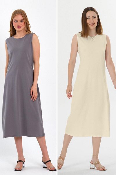 CrazyShopping Women's Sleeveless Dress and Lined Set of 2