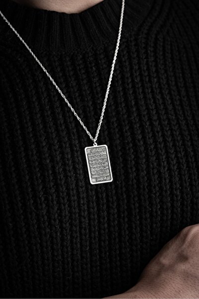 Vetro Silver Erkek Özel Tasarım 925 Ayar Gümüş Ayetel Kürsi Dualı Kolye