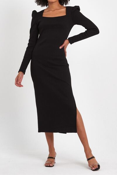 CrazyShopping Rochie de damă cu gât pătrat cu mâneci cu baloane