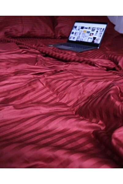 Deneme Zamanı Бордовий сатиновий комплект постільної білизни для двомісного л...