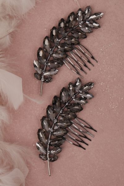 Hayalperest boncuk Elegant Bridal Wedding Hair Accessory - Virgo Model, Anthracite Gray