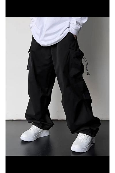 DENOKMODA Men's Black Baggy Pants - Extra Loose