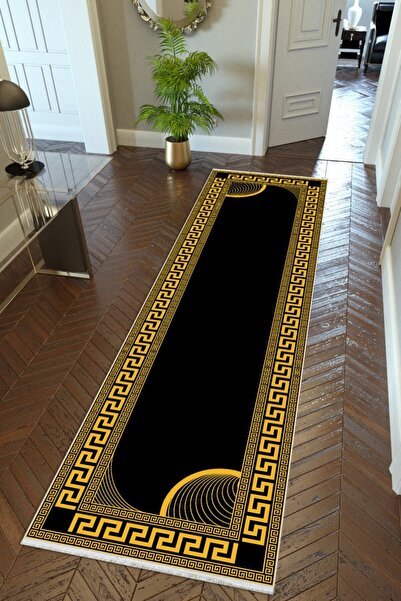 10 Post Online Gold Gold Black Orange - Non-Slip Based Digital Printed Runner Carpet