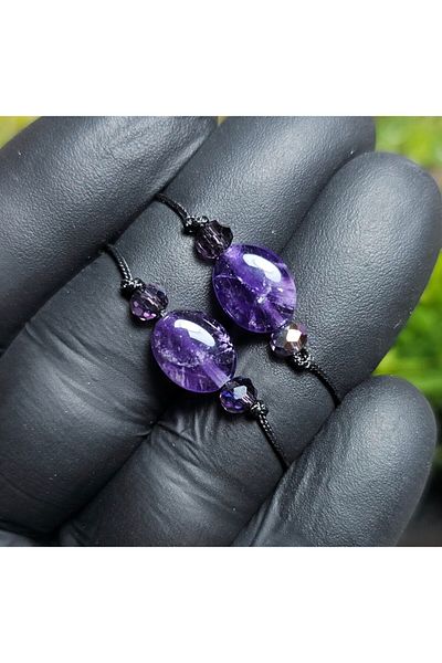 Singincraft Mini Amethyst Natural Rhinestone Anklet Bracelet - Double and Tied, or Handmade Style