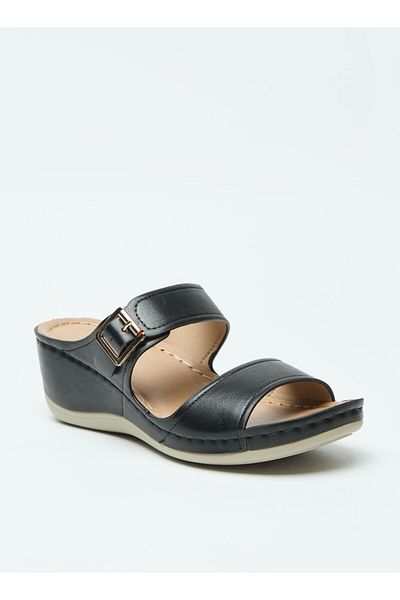 Flora Bella by Shoexpress Flora Bella Solid Slip-On Sandals with Wedge Heels