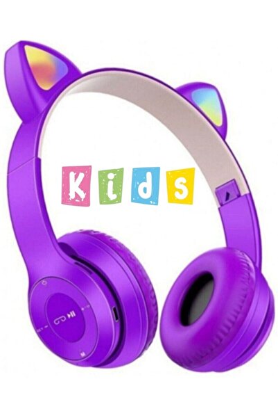 DEMPOWER Kedi Kulağı Detaylı Kablosuz Rengarenk Işıklı Buetooth Rgb Çocuk Oyu...
