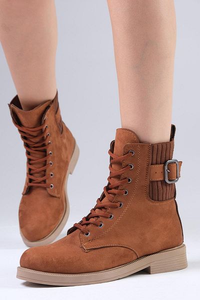 Mio Gusto Lyssa Tan Color Lace-Up Women's Oxford Boots