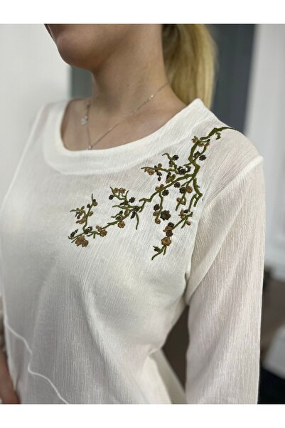 Bohemian Otantik Nakışlı Uzun Kollu Organik Pamuk Bluz