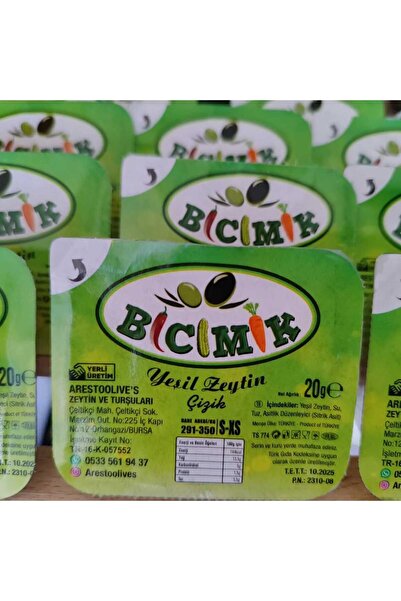 Arestoolives Bıcımık Edremit Yeşil Çizik Zeytin 20 G X 56 Adet - Piknik
