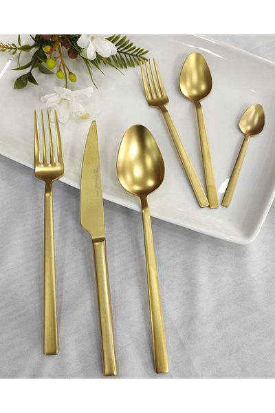BRONDOFF 84 Piece Stayle Matte Gold Titanium Fork Spoon Knife Set