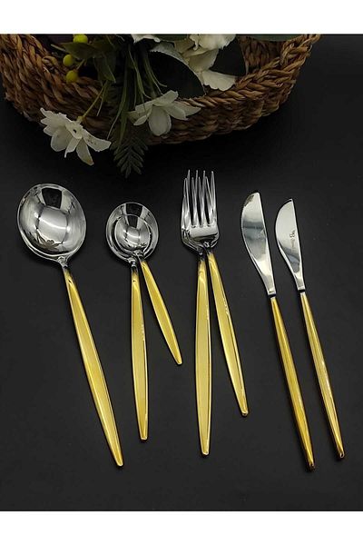 BRONDOFF Lisbon 84 Piece 24K Gold Cutlery Set