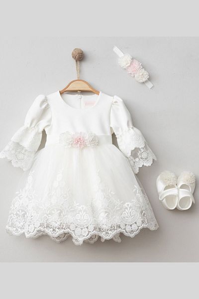 Cherub Baby Mimosa Baby Girl Floral Lace Dress Newborn Luxury Dress Set - Hospital Exit Mevlütlük Set