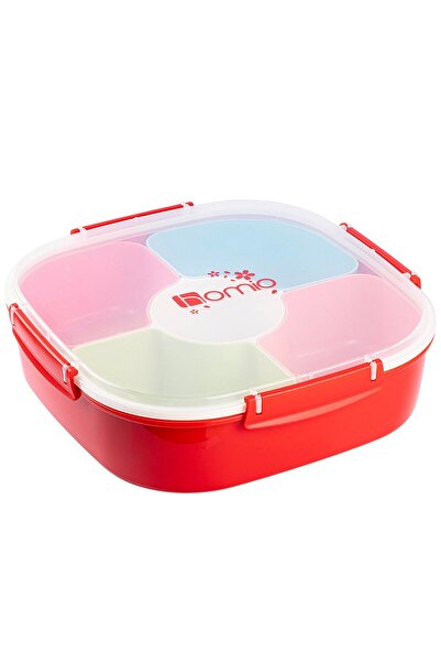 Tantitoni 020-01-HOMIO KARE ÇOK RENKLİ 4 BÖLMELİ PLASTİK YEMEK TAŞIMA KABI