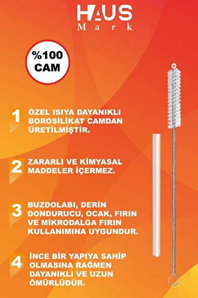 HAUSMARK 4 Adet Düz Cam Pipet 13cm, 1 Adet Temizleme Fırçası, 1. Kalite termosilikat borosilikat kahve bardak