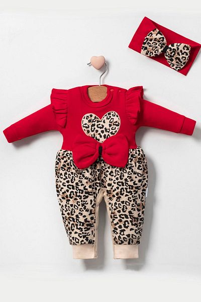 Cherub Baby 100% Cotton Bow Leopard Baby Jumpsuit