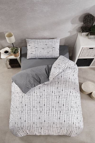 LaLiva Gray White Checkered Single Elastic Duvet Cover Set