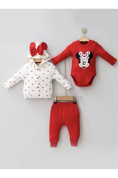 Cherub Baby Mickey Patterned Cardigan 3-Piece Baby Girl Set