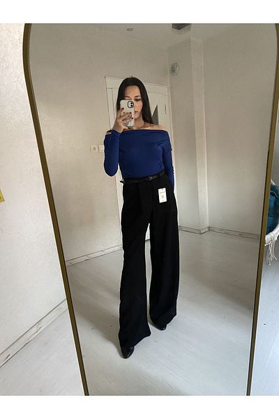 Edanın Butiği Black Premium Quality - New Mission Collared Palazzo Trousers