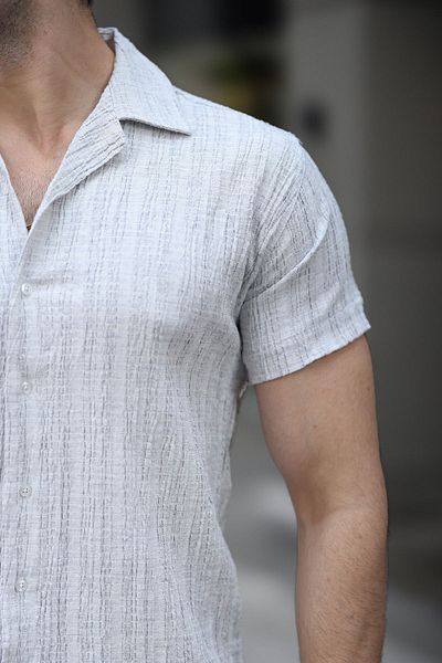 comstar Ανδρικό καλοκαιρινό πουκάμισο Lycra Slim Fit γιακά κοντομάνικο πουκάμισο
