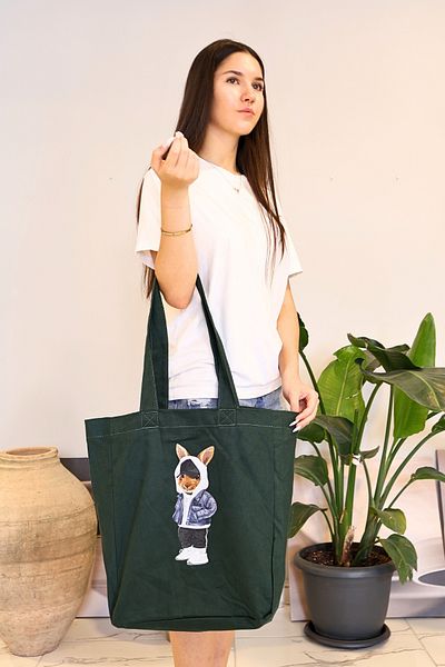ICONE BAG Green Rabbit Printed Large Volume Women's Tote Bag - Hand and Shoulder Bag