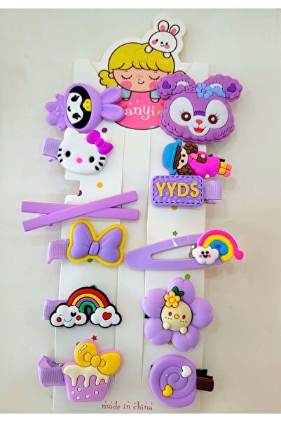 GÜLPEŞE Set de 12 catarame pentru copii - cu detaliu iepure, fundă, floare, pisică și curcubeu, crestat XP-45