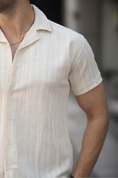 comstar Ανδρικό καλοκαιρινό πουκάμισο Lycra Slim Fit γιακά κοντομάνικο πουκάμισο