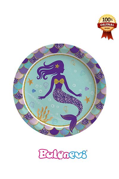 BalonEvi Shiny Mermaid Plate 23 cm (8 Pieces)