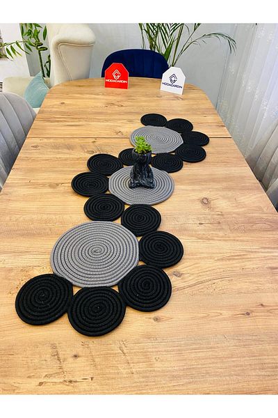 ModaCardin 30x100 CM Bohemian Style Daisy Model Runner - Față de masă decorativă din iută și răchită, cârpă de masă pentru cafea
