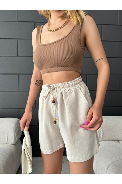 BİKELİFE Dámské šněrovací plátěné šortky s elastickým pasem