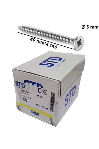 Std 5x40 Sunta Ve Ağaç Vidası Paket 200 Adet