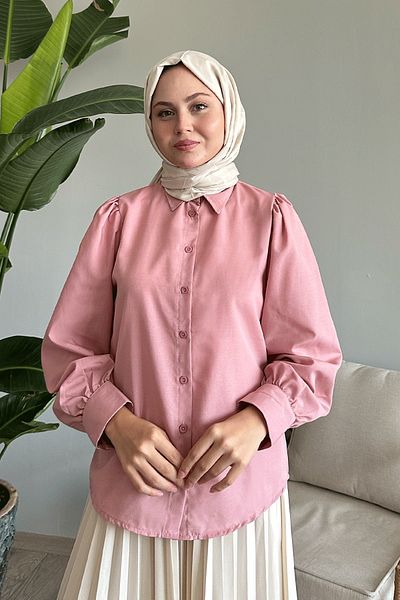 InStyle Cămașă lejeră cu mânecă cu balon pudră
