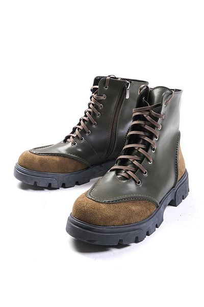 Mio Gusto Samantha Green Women's Boots - Lace-up and Zipper, Thick Sole
