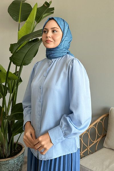 InStyle Cămașă lejeră cu mânecă cu balon albastru