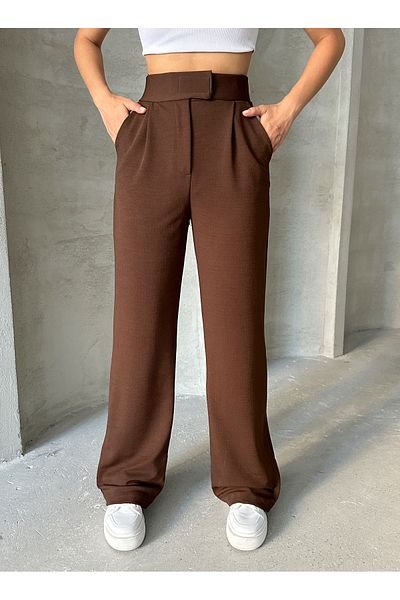 BEJNA Braune Palazzo-Hose aus Lycra mit Klettverschluss für Damen
