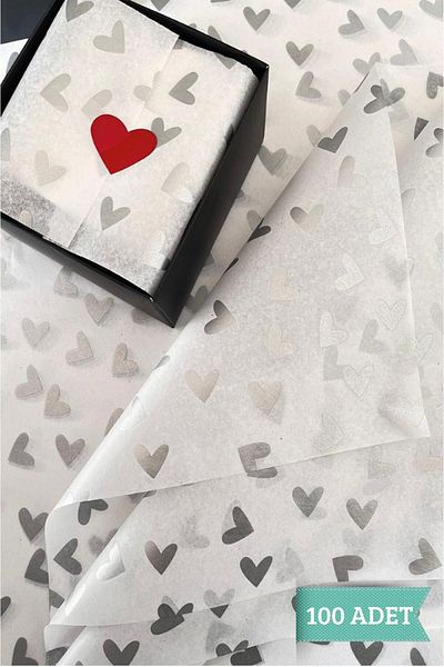 t tuğset etiket Heart Silver Patterned Textile Paper 50x70 Cm 100 Pieces-t439