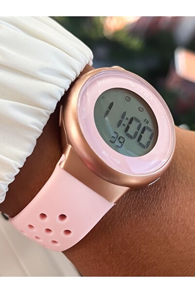 Jaga Digital Sports Wristwatch with Pink Silicone Band, Waterproof, Suitable for Pool and Sea Use, 2 Years Warranty