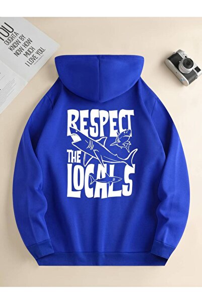NoVibe Унисекс зимен суитшърт с качулка и щампа Respect The Locals - 3 нишки,...