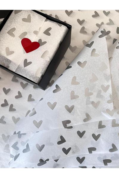 t tuğset etiket Heart Silver Patterned Textile Paper 50x70 Cm 100 Pieces-t439